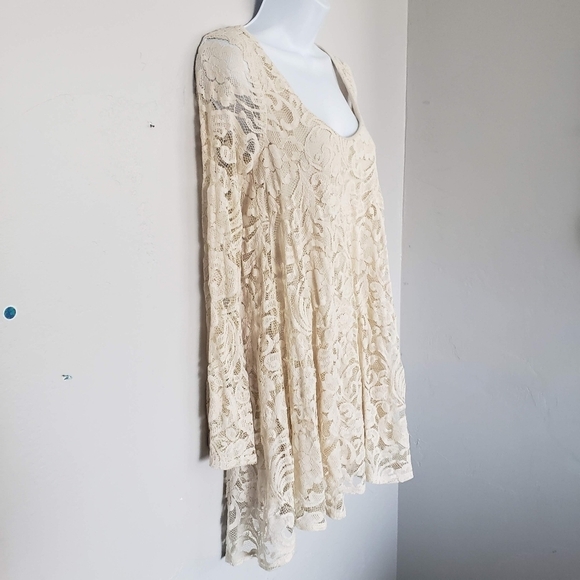 Show Me Your Mumu Small Ivory Beige Lace Long Sleeve Mini Dress SMYM Girly Boho - Picture 5 of 8
